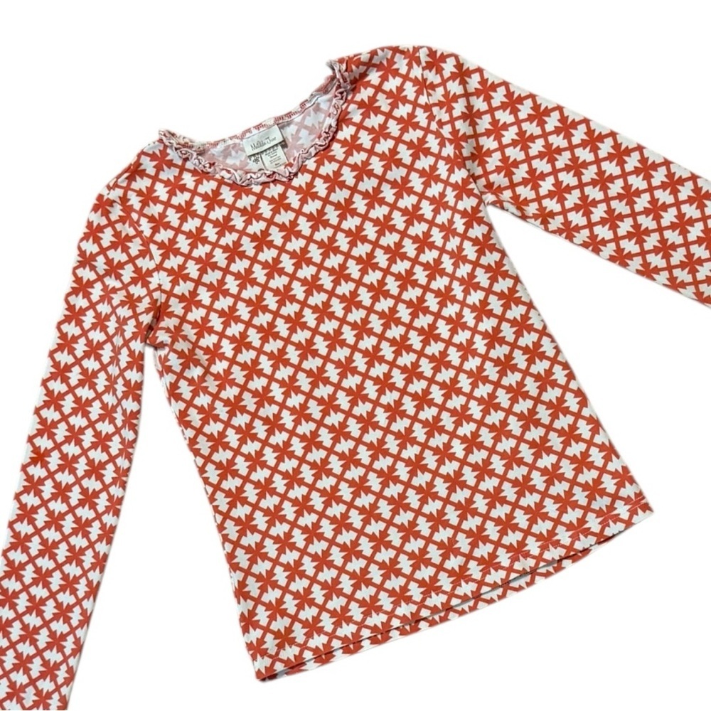 Matilda Jane Girls Long Sleeve Top Size 12 Red White Geometric Print Ruffle Neck